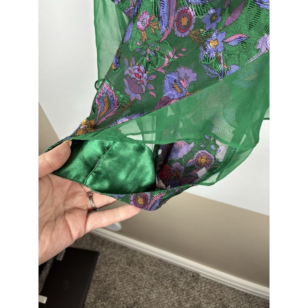 Vintage Victoria’s Secret Gold Label XS/S Green Floral Teddy Chiffon Ruffle 90s - Picture 3 of 8